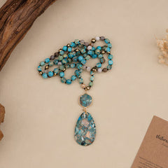 Bohemian-style Natural Stone Blue Teardrop Knotted Necklace