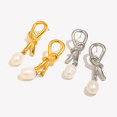 E.B.belle Creative Geometric Knot Pearl Pendant Stud Earring Stainless Steel Waterproof