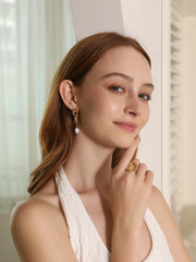 E.B.belle Creative Geometric Knot Pearl Pendant Stud Earring Stainless Steel Waterproof