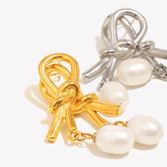 E.B.belle Creative Geometric Knot Pearl Pendant Stud Earring Stainless Steel Waterproof