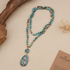 Bohemian-style Natural Stone Blue Teardrop Knotted Necklace